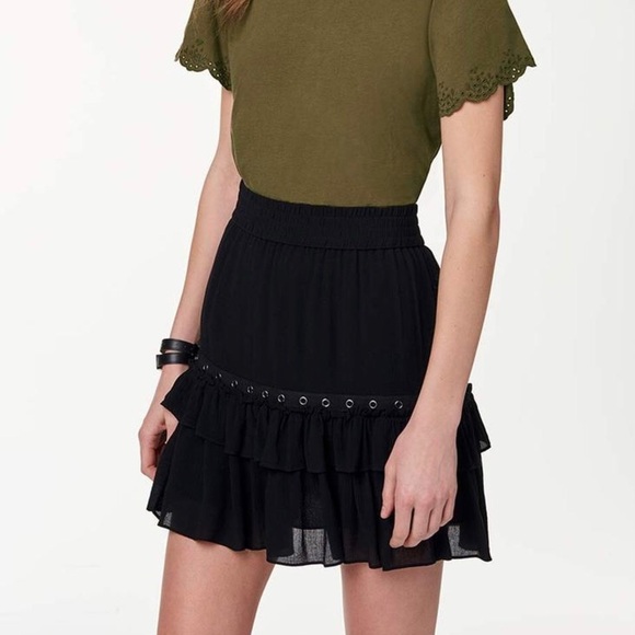 NEW Rebecca Minkoff Sydney Black Grommet Tiered Ruffle Mini Skirt - Picture 6 of 6